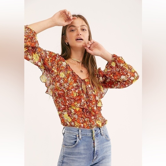 Free‎ People Floral & Lace Bodysuit Size Large - Picture 2 of 12